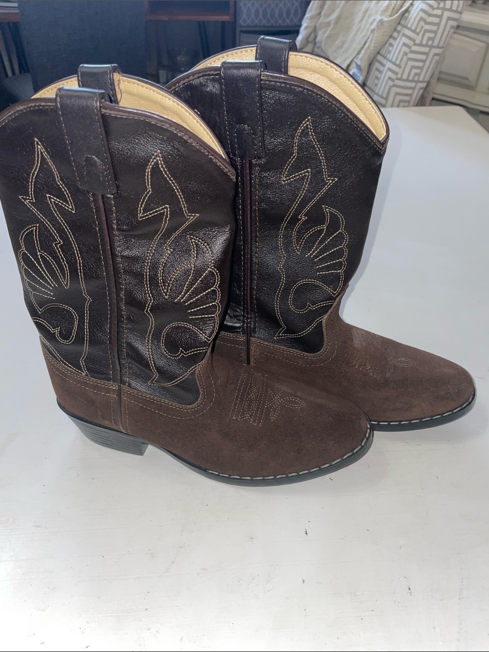 Masterson Boot Co. brown suede and leather cowboy boots boys size 4.5